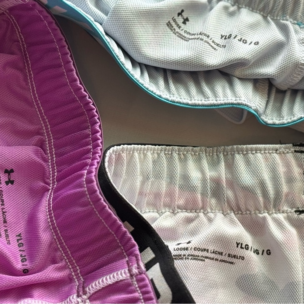 Under Armour Shorts Trio - Purple, Blue, Pink Camo (Size YL) Girl’s Clothing - Picture 7 of 11